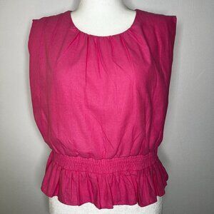 Express Women's Blouse Large Pink Peplum Boxy Cotton Keyhole Coquette Cottage